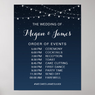 Poster Horaire du Mariage de nuit étoilé bleu de la Marin