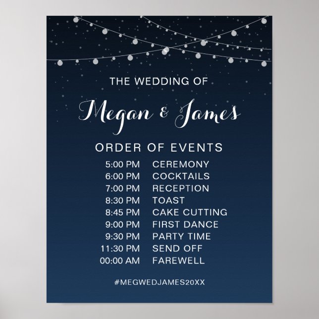 Poster Horaire du Mariage de nuit étoilé bleu de la Marin (Devant)