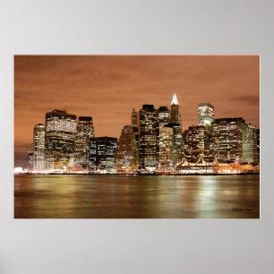 Poster Horizon de Manhattan aux lumières de nuit, New