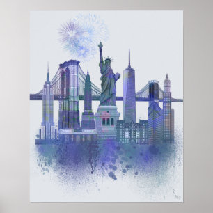 Poster Horizon de New York - bleu d'aquarelle