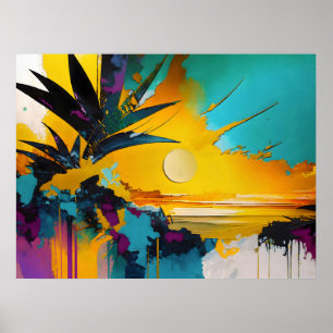 Poster Horizon Doré – Coucher de soleil tropical abstrait