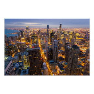 Poster Horizon du centre de Chicago au crépuscule