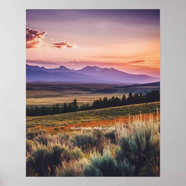 Poster Horizons blazes - Coucher de soleil du Montana (Devant)