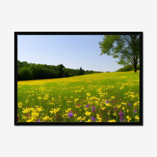 Poster horizontal de la prairie à fleurs jaunes