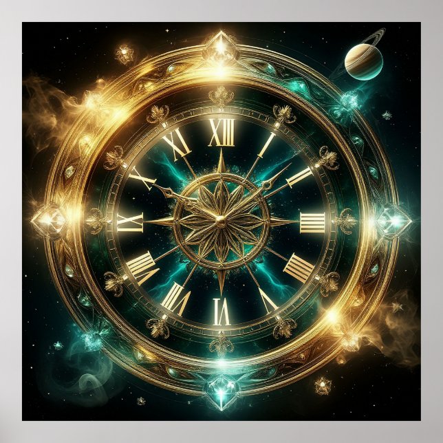 Poster Horloge Astronomique Avec Embellissements D'Or (Devant)