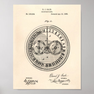 Poster Horloge Calender 1885 Art Brevet Vieux Poivre