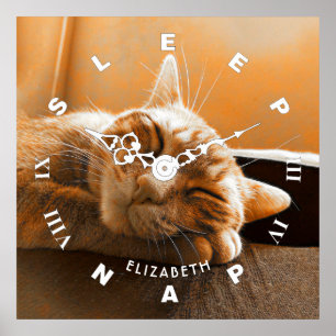 Poster Horloge de sommeil et faisante une sieste de chat