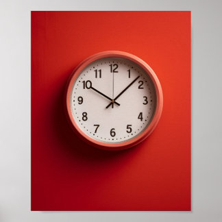 Poster horloge rouge sur le mur rouge