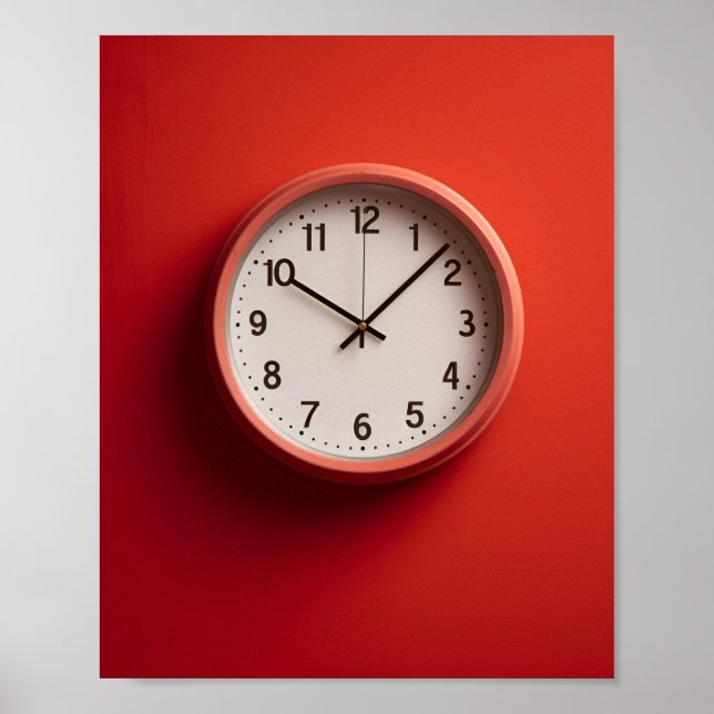 Poster horloge rouge sur le mur rouge (Devant)