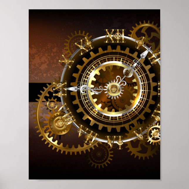 Poster Horloge Steampunk avec des engrenages anciens (Devant)