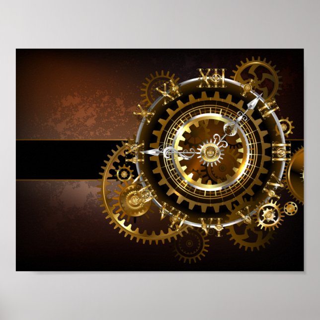 Poster Horloge Steampunk avec des engrenages anciens (Devant)