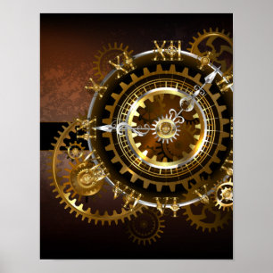 Poster Horloge Steampunk avec des engrenages anciens
