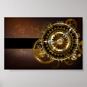 Poster Horloge Steampunk avec des engrenages anciens
