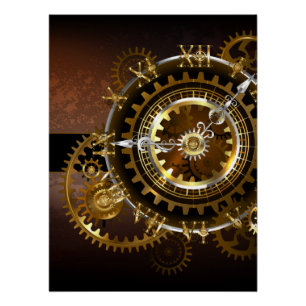 Poster Horloge Steampunk avec des engrenages anciens