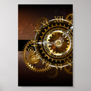 Poster Horloge Steampunk avec engrenages antiques