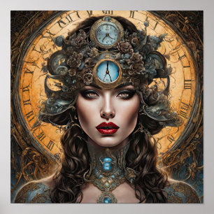 Poster Horlogerie Orange A Steampunk Woman