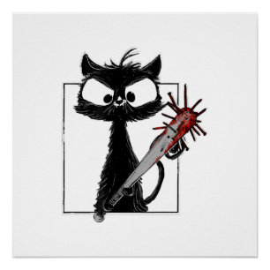 Poster Horreur de baseball de chat noir Halloween