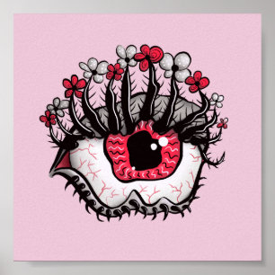 Poster Horreur Pastel Goth Oeil Macabre rose Déplaisant