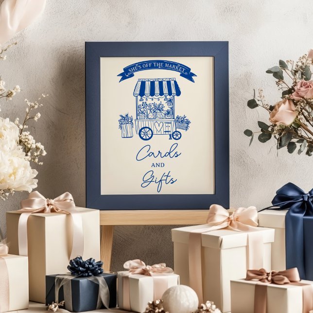 Poster Hors du marché Bleu griffes nuptiales Cartes cadea (Off the market blue scribbles bridal Cards Gifts Poster)