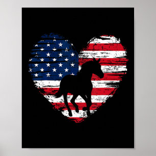 Poster Horse American Flag Heart 4 juillet Usa Patrioti