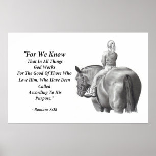 Poster Horse, Girl in Pencil: Bible Verse: Romans 8:28
