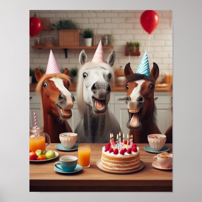 Poster Horse Wall Art, Horse Birthday Party, Drôle Cheval (Devant)