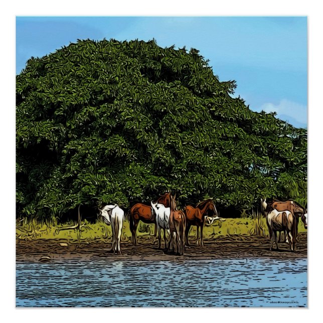 Poster Horses by the Water (Devant)