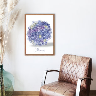 Poster Hortensias à l'aquarelle avec nom