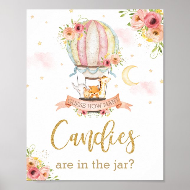 Poster Hot Air Balloon Devinez combien de bonbons dans Ja (Devant)