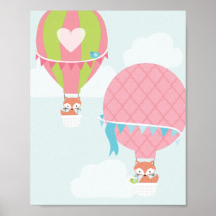 Poster Hot Air Balloon Girl Nursery Art