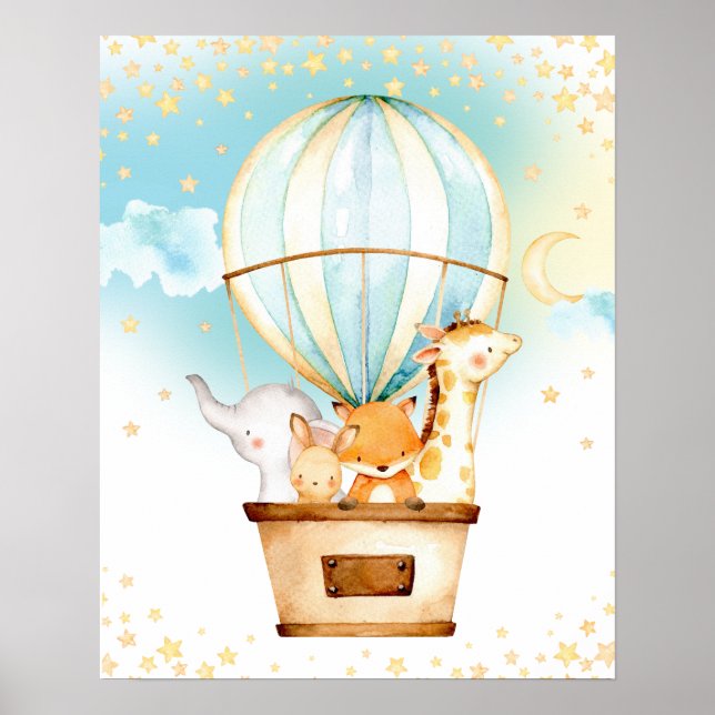 Poster Hot Air Balloon mignon Bébé Animaux Nourrissement  (Devant)