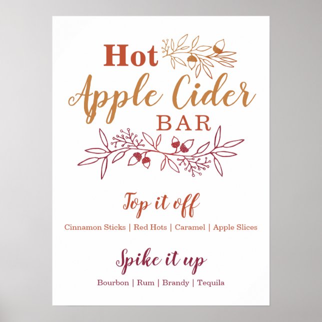Poster Hot Apple Cider Bar Menu Mariage Engagement Party (Devant)