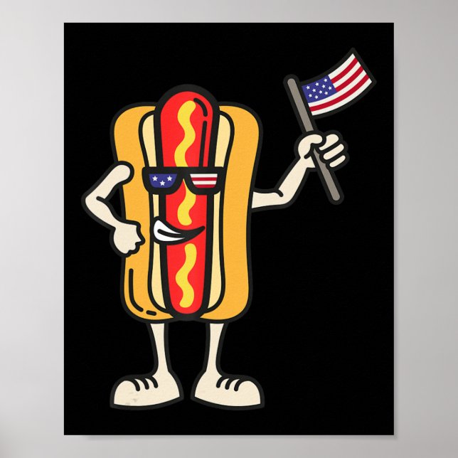 Poster Hot Dog American Flag Juillet 4 Patriotic BBQ Cook (Devant)