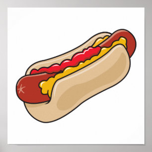 Poster hot dog en bun avec ketchup et graphique moutarde