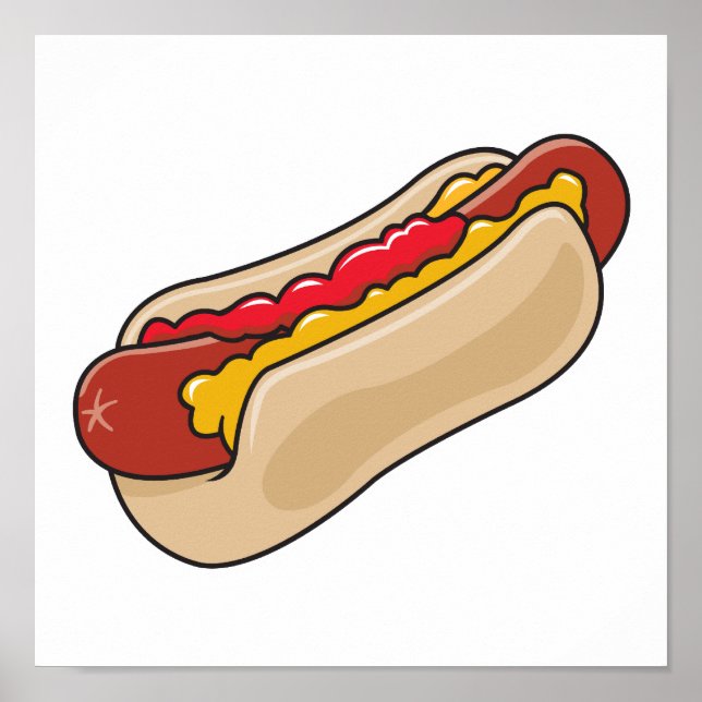 Poster hot dog en bun avec ketchup et graphique moutarde (Devant)