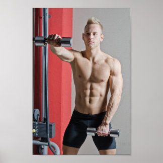 Poster Hot Guy Blond Sexy Shirless Muscle Man Works Out