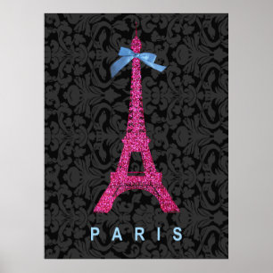 Poster Hot Pink Eiffel Tower in faux glitter