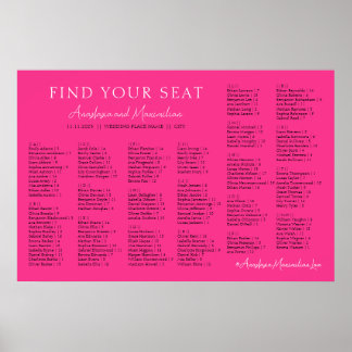 Poster Hot Pink Fuchsia Wedding Alphabetical Seating