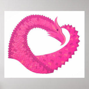 Poster Hot pink heart dragon on white