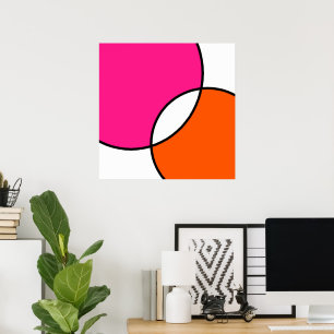 Poster Hot pink Orange White Circles