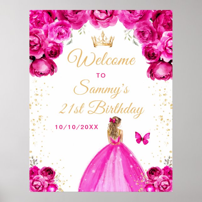 Poster Hot rose Blonde cheveux Princesse Anniversaire Bie (Devant)