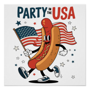 Poster Hotdog fête de l'Indépendance du 4 juillet feux d'