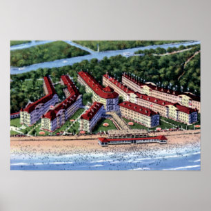 Poster Hôtel Cedar Point Ohio Breakers 1920