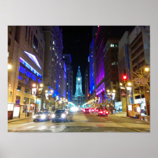 Poster Hôtel de ville à Philadelphie pendant la nuit