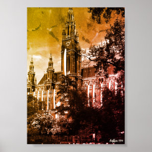 Poster Hôtel de ville de Vienne Rathaus Autriche vintage