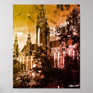 Poster Hôtel de ville de Vienne Rathaus Autriche vintage