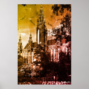 Poster Hôtel de ville de Vienne Rathaus Autriche vintage