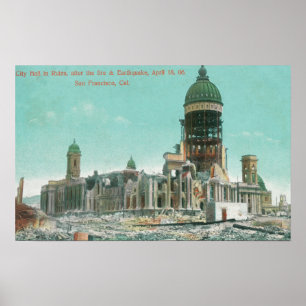 Poster Hôtel de ville en ruines après 1906 incendie