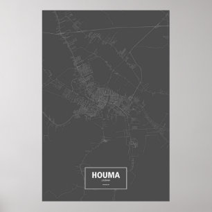 Poster Houma, Louisiane (blanc sur noir)