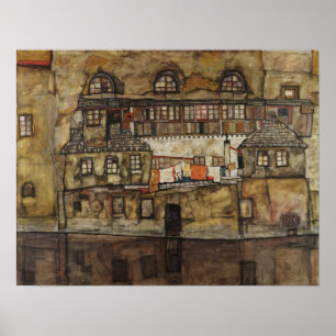 Poster House Wall on River par Egon Schiele